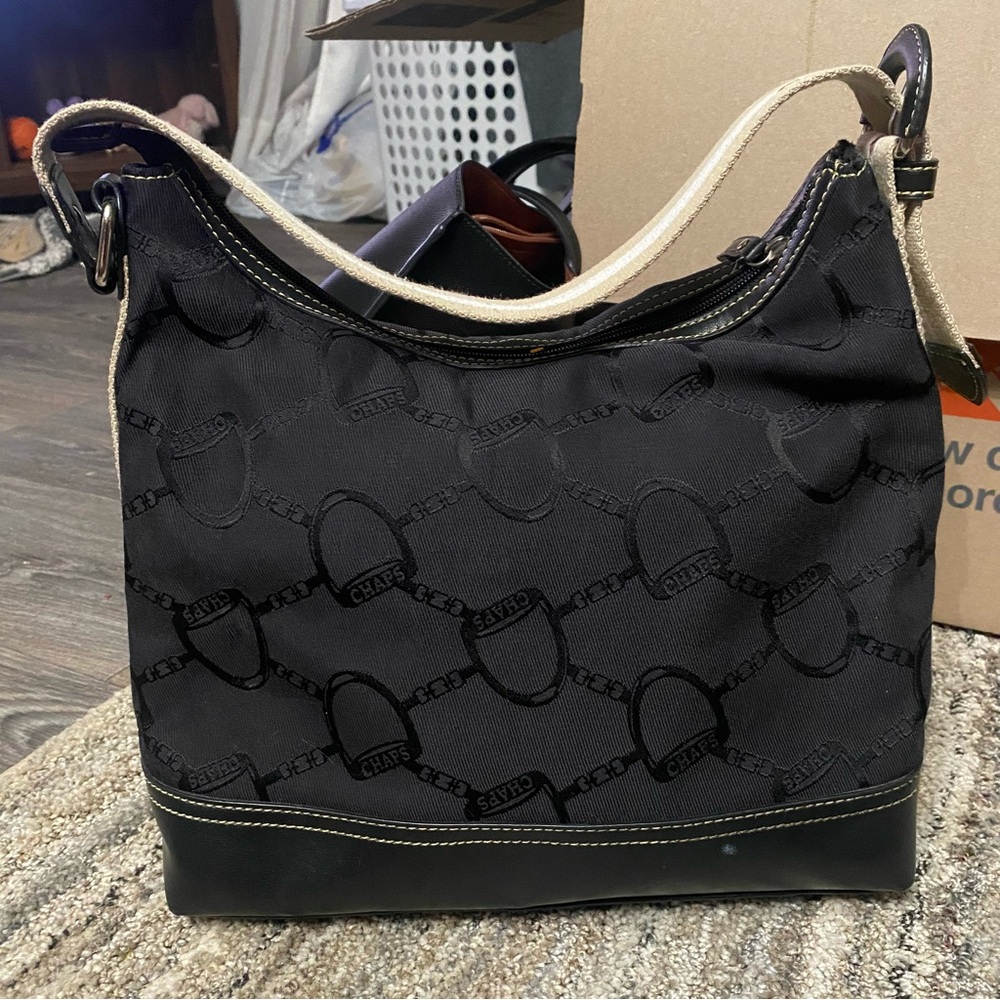 Chaps Elegant Black and Tan Hobo Bag